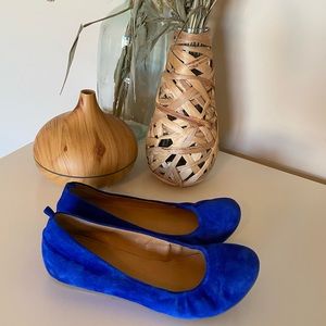 Blue suede j crew flats 7.5